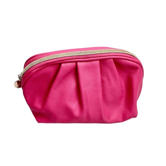 bareMinerals Hot Pink Faux Pebbled Leather Cosmetic Bag Makeup Zip Travel Bag - Picture 1 of 13